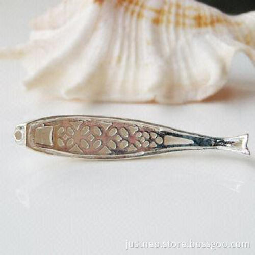 Solid 925 sterling silver curved fish tube bead charms